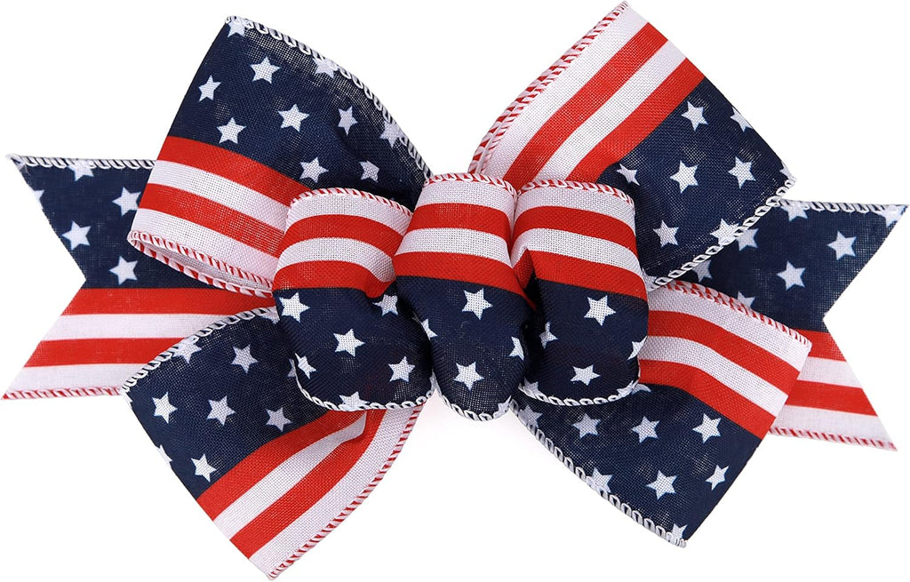 Meseey Christmas Burlap Bow Set - Handmade Decorative Wreath & Tree Ornaments | Large Patriotic Design