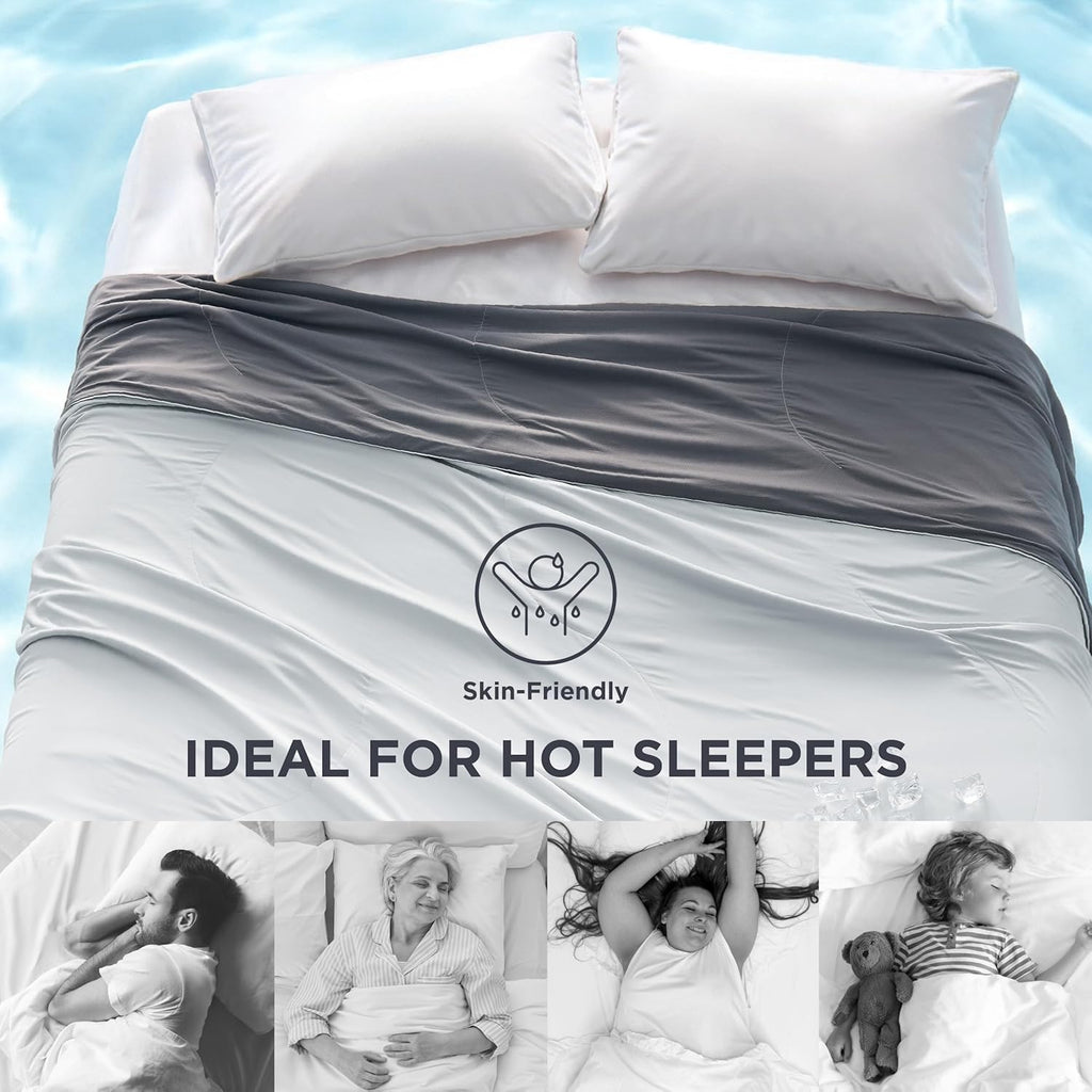 Bedsure Cooling Blanket - Lightweight Ice Cold Queen Size Comforter for Hot Sleepers | Grey, 90x90 Inches