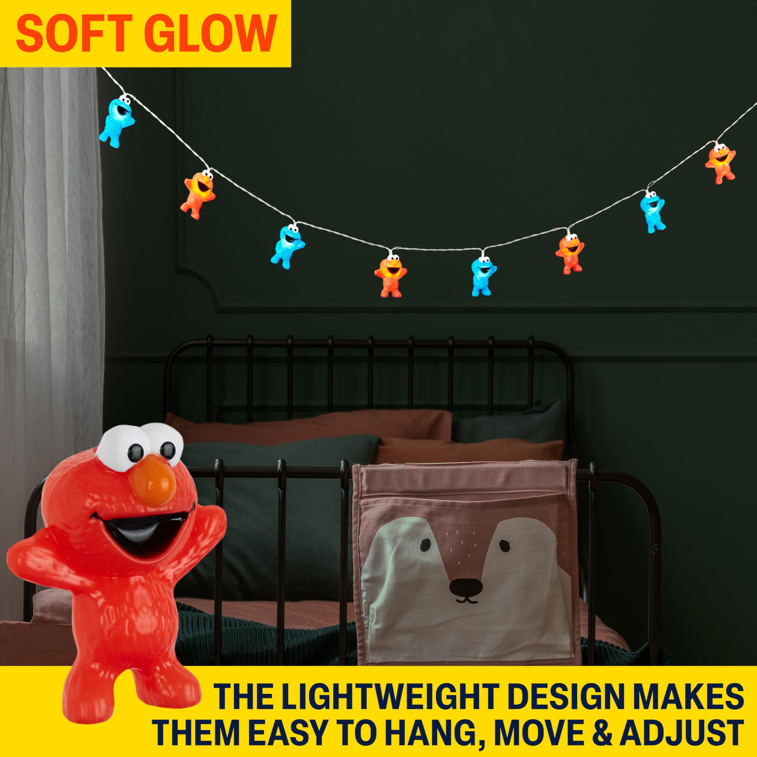 Get Trend Sesame Street Cookie Monster, Elmo 3D String Lights, 5.5ft Indoor LED Battery Operated Warm Fairy Lights, Room Decor, Home Decorations