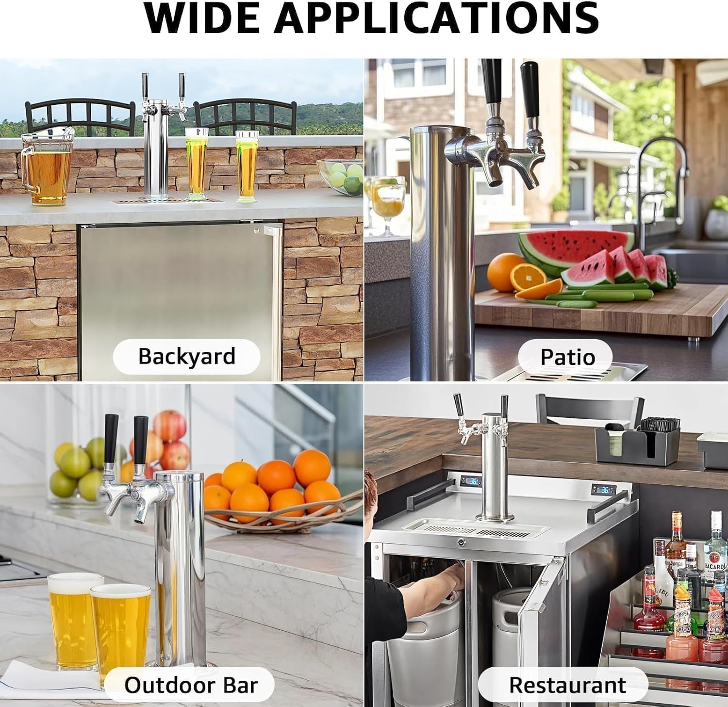 Dual Beer Tap Tower Dispenser with 1/4" Barb Fitting, Draft Kegerator Tap Tower Keg Tower Stainless Brass Core Self-Closing Beer Faucet Brewing Tower Dispenser with Pre-assembled Lines Kit