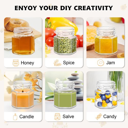 BGraceyy 144Pcs 1.5 oz Mini Hexagon Glass Honey Jars with Dippers, Gold Lids, Bee Stickers, Bee Charms, Gift Bags & Jute–Empty Small Honey Jars for Party Favors Bulk, Ideal for Baby Showers ＆ Weddings