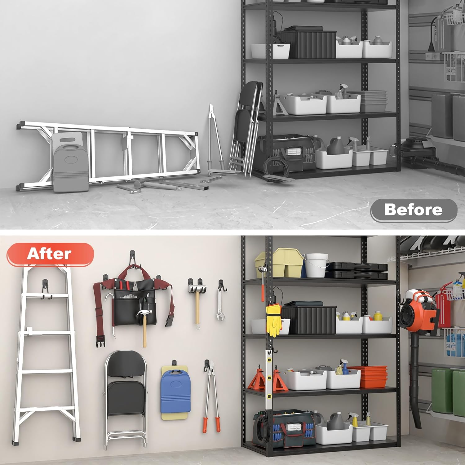 TORACK 15 PCS Garage Storage System Hooks - Wall Mount Utility Hooks for Tools, Ladders & More (Black)