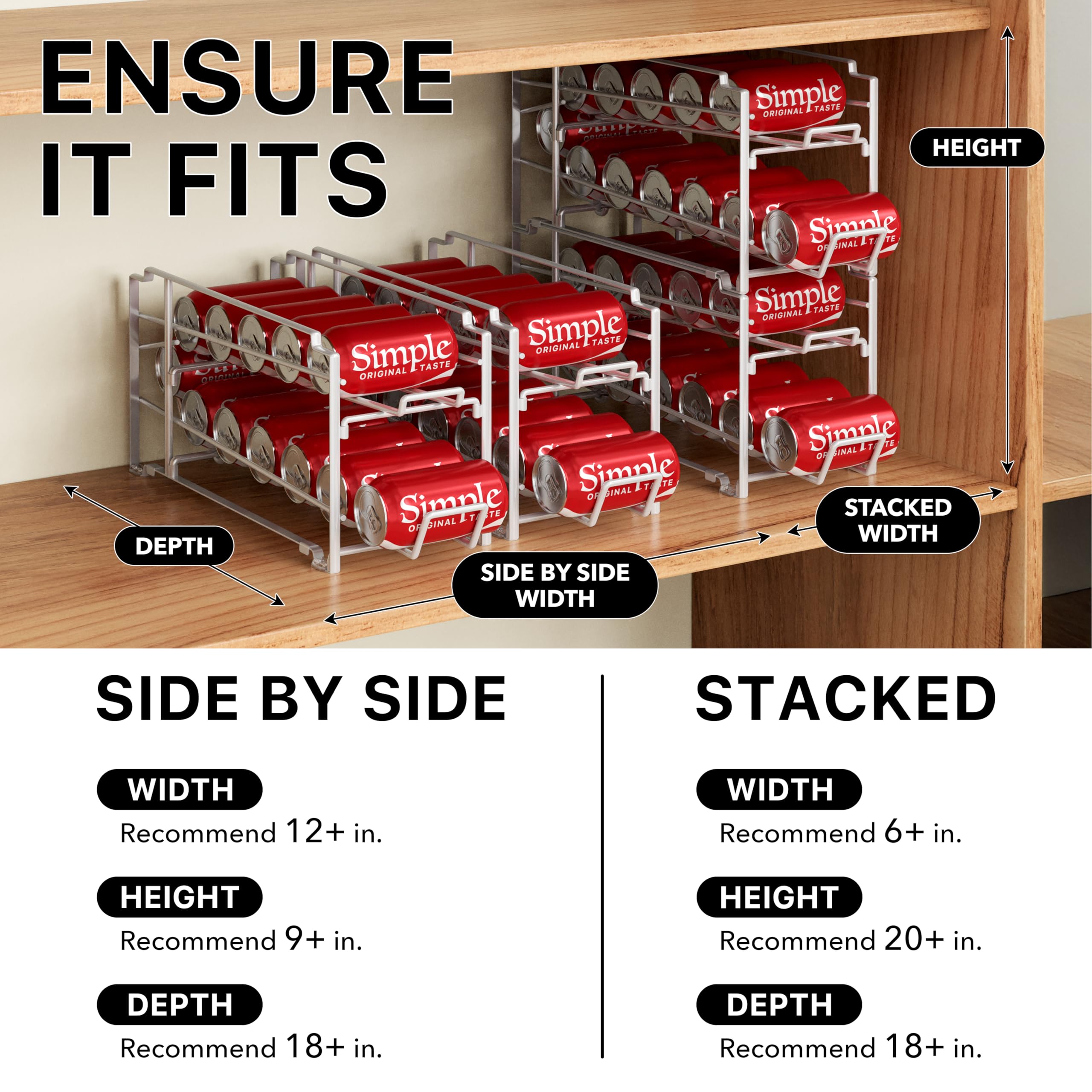 Simple Houseware Stackable Beverage Soda Can Dispenser Organizer Rack, White - 2 Pack