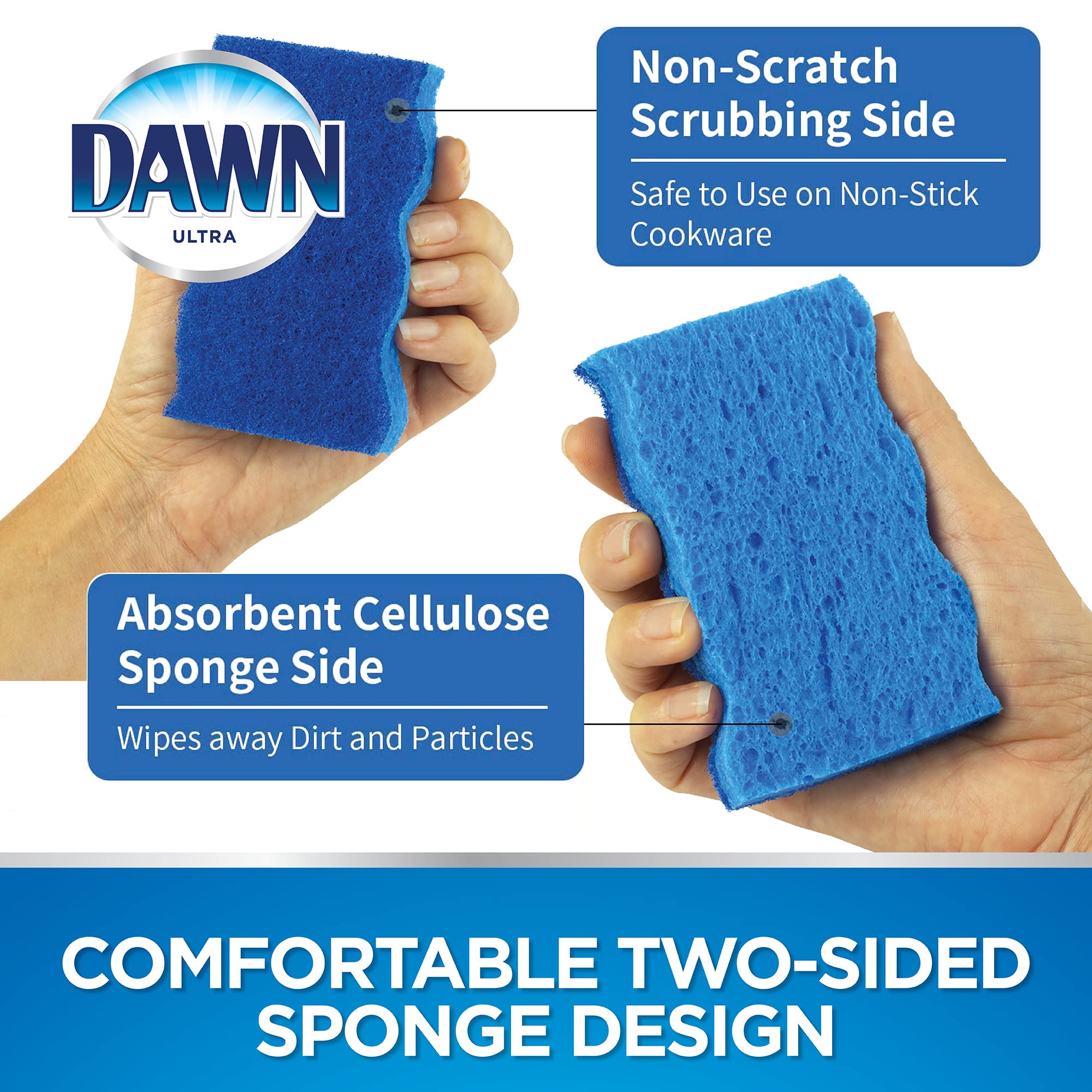 Dawn Non-Scratch Kitchen Dish Sponges, Blue (Pack of 3)