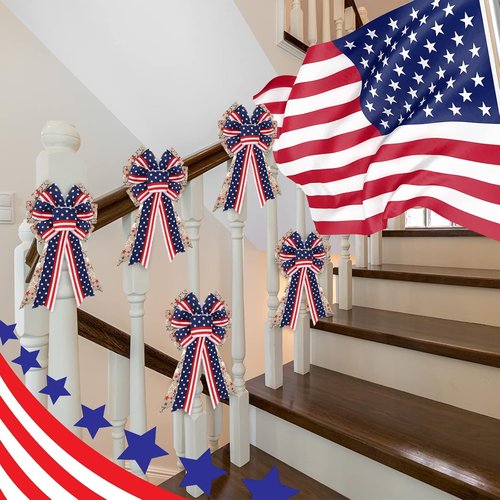 Jutom Patriotic Bow Wreath - Red, White & Blue Star Burlap Decor for 4th of July & Veterans Day | Indoor/Outdoor Use