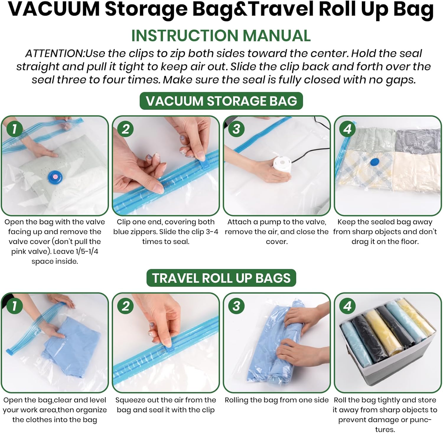 Skiennix Vacuum Storage Bags - 20-Pack with Electric Air Pump for Clothes & Comforters | 4 Jumbo, 4 Large, 4 Medium, 4 Small, 4 Roll-Up Bags