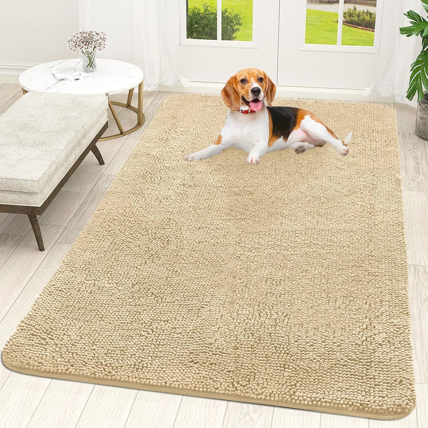 OLANLY Dog Door Mat - Absorbent Non-Slip Chenille Mat for Muddy Paws | 59x35, Quick Dry Indoor Carpet