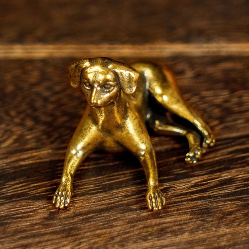 CHOVY Retro Crawling Dog Sculpture - Handcrafted 100% Solid Brass | Unique Home Decor Accent Piece