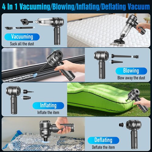 YKSINX Car Vacuum Cleaner High Power,18000PA Handheld Vacuum Cordless with Brushless Motor,4 in 1 Portable Mini Vacuum Cleaner & Air Duster,3 Gear,Small Handheld Vacuum Rechargeable for Car,Home