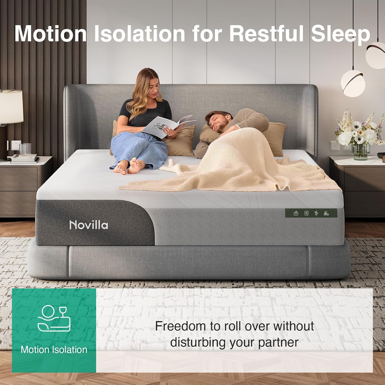 Novilla Queen Mattress - 14 Inch Gel-Infused Memory Foam for Pain Relief & Spinal Support | Cool-Touch Cover