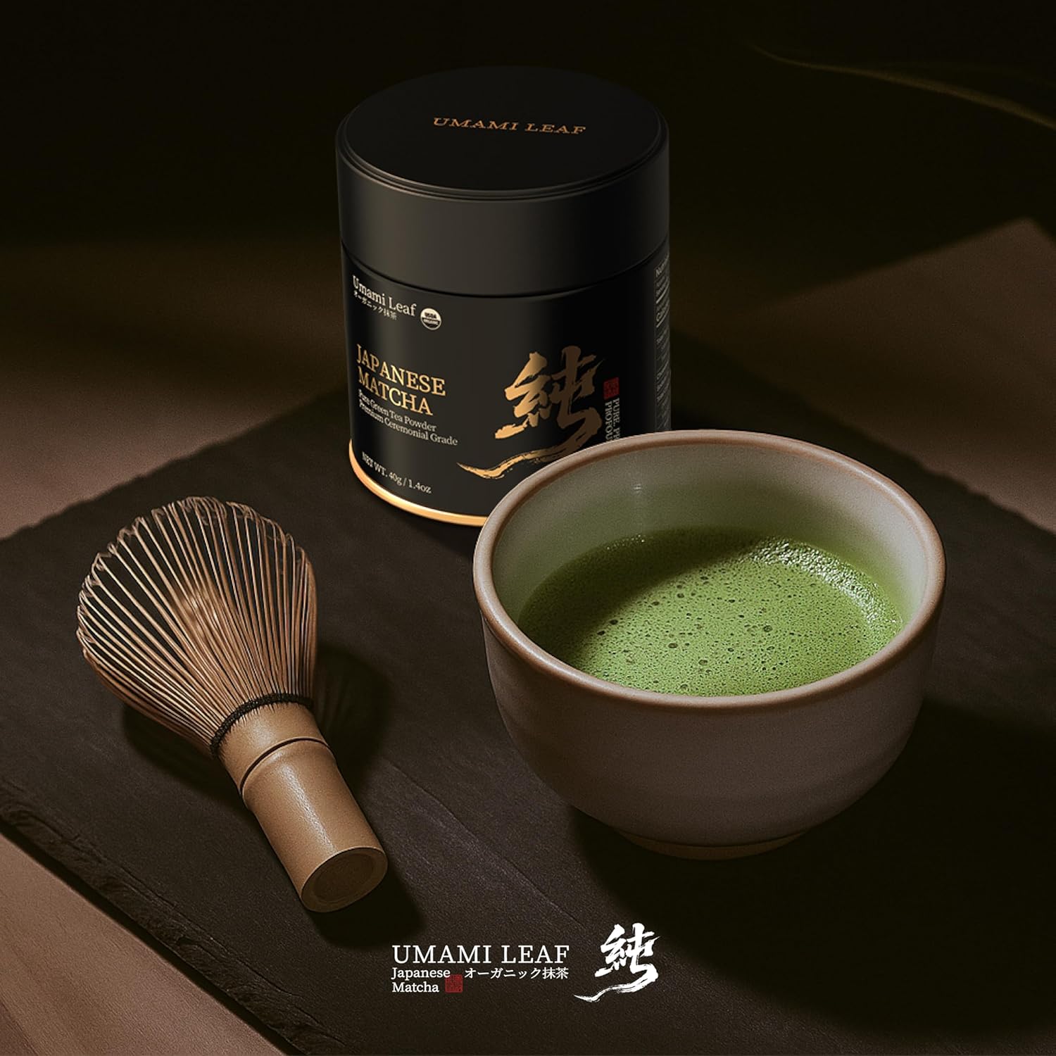 Umami Leaf Organic Japanese Ceremonial Grade Matcha - 100% Pure Green Tea Powder, USDA Certified, Authentic Uji Origin (40g / 1.4oz Tin)
