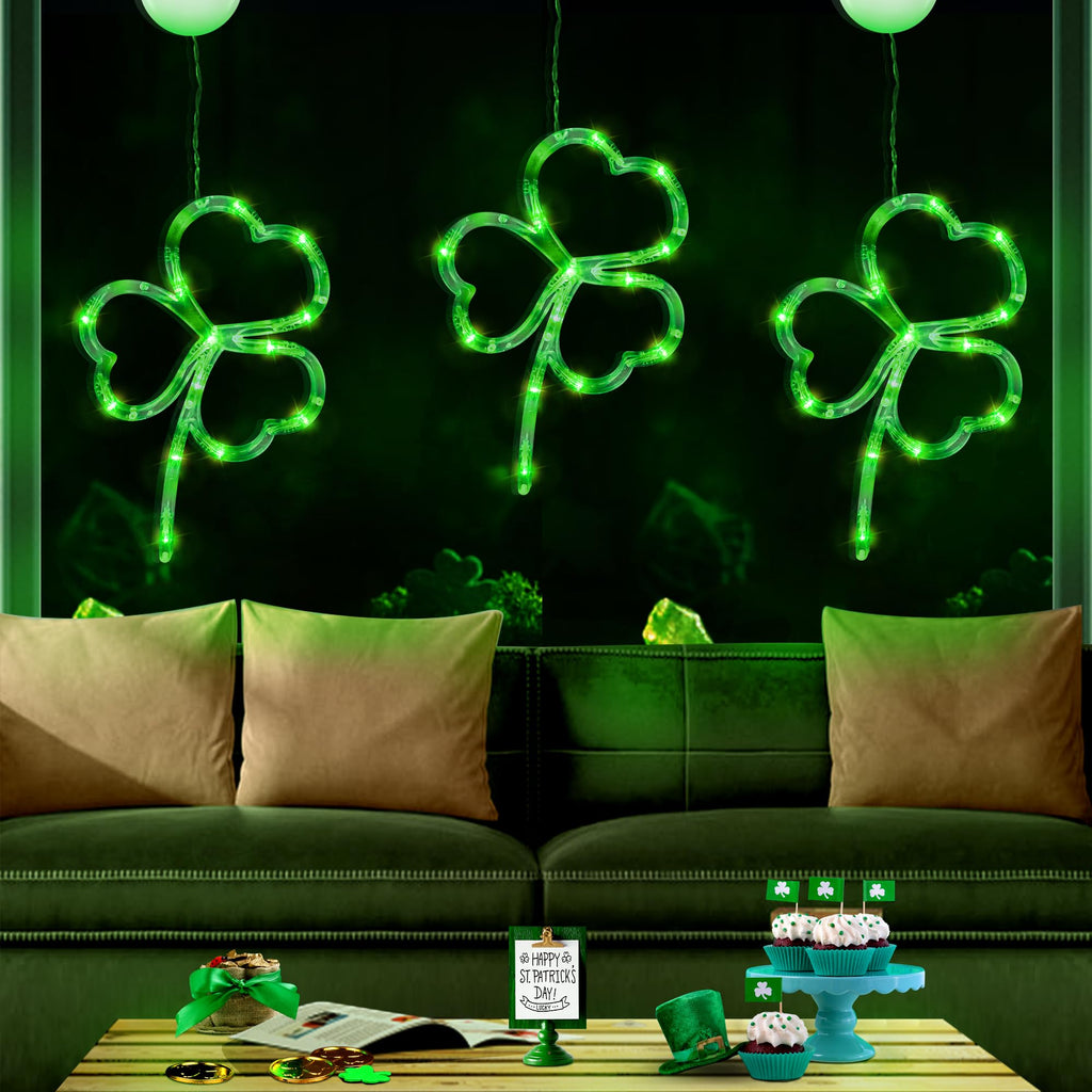 [Timer] 3 Pack St Patricks Day Decorations Shamrocks Window Lights Battery Operated, Green St. Patrick's Day Lights Saint Patricks Day Decor Window Silhouette Lights for Home Party Door Indoor Outdoor