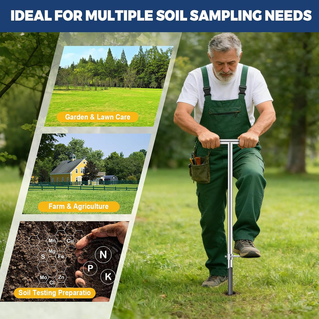 Skiennix 36-Inch Soil Sampler Probe - Heavy-Duty Stainless Steel Tool with T-Handle for Lawn & Garden Testing