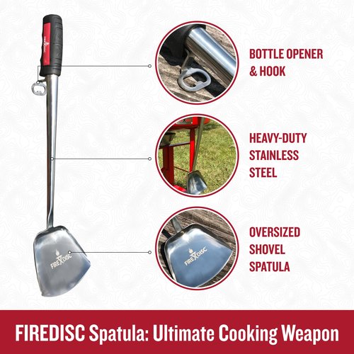 FIREDISC Ultimate Cooking Weapon 20-in. Shovel Scoop Spatula with High Heat Handle TCGSV, Metal Spatula Stainless Steel Cooking Utensil and Kitchen Gadget, Specially Made for FIREDISC Cookers