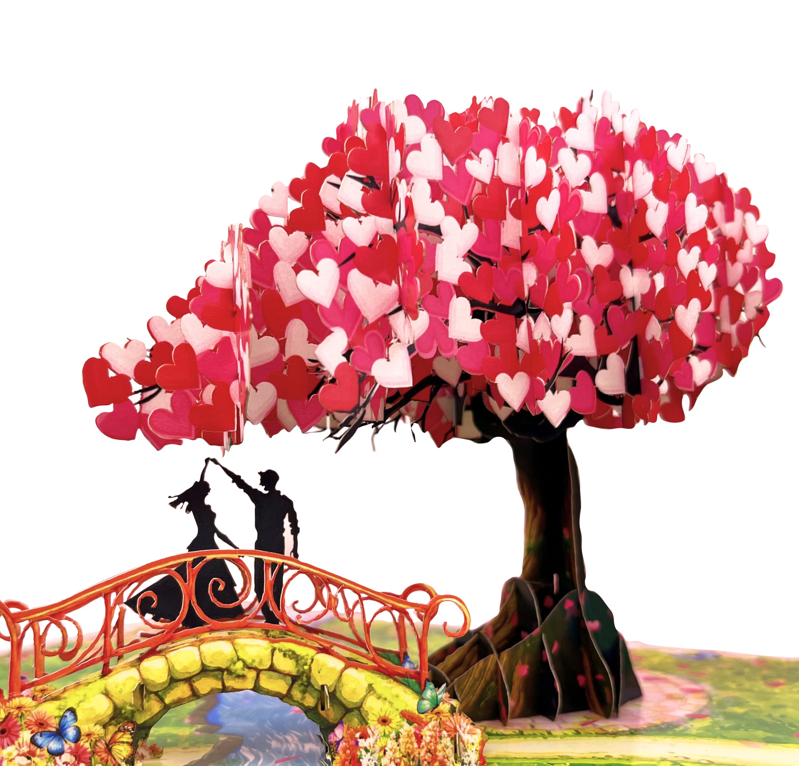 Anniversary Pop Up Card, 3D Love Tree Hearts with Couple, Wedding Anniversary Card for Wife, Husband, Couple, Love Card for Her, Him, Ideal Gift for Wedding, Anniversary, Valentines, Romantic Birthday, Mothers Day
