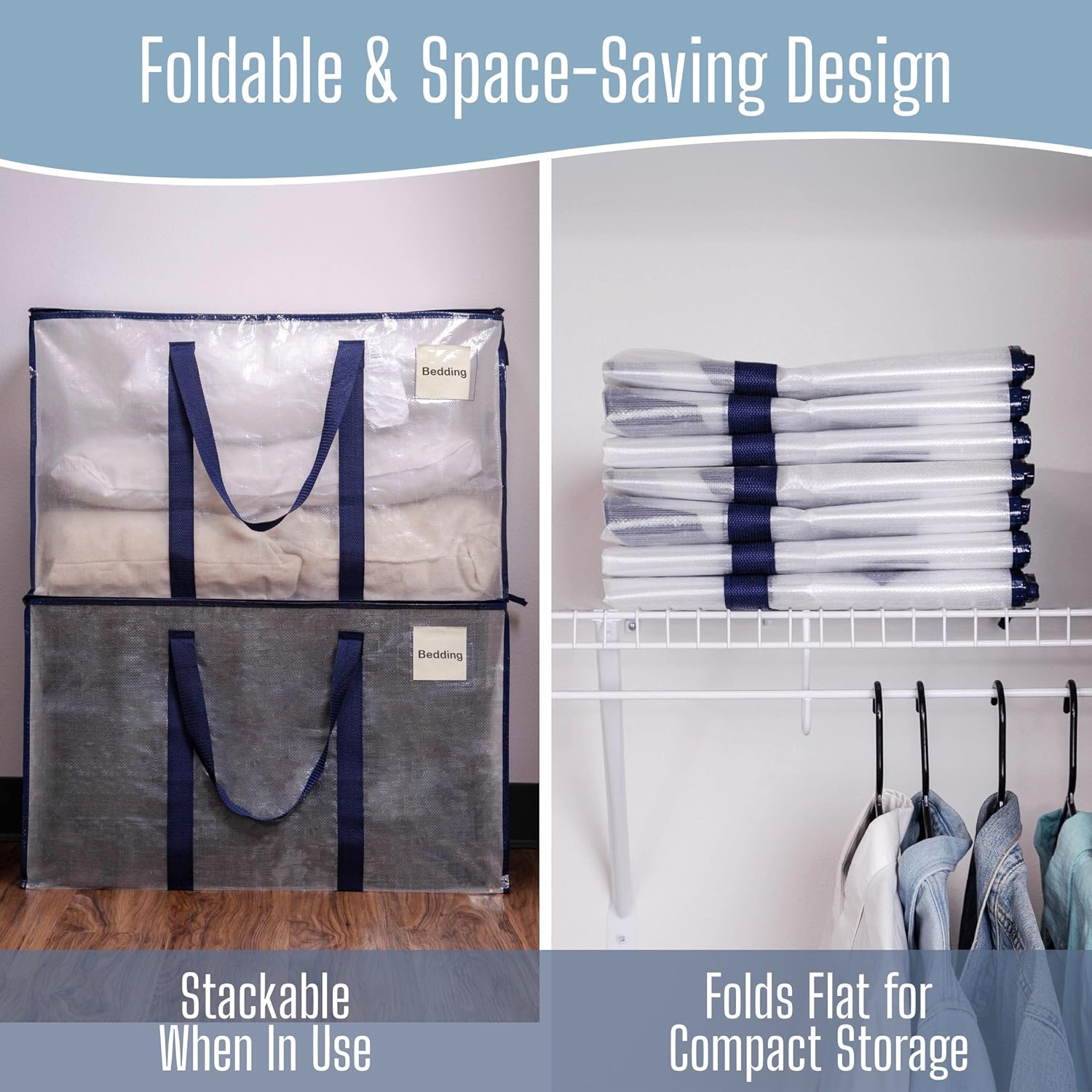 VENO Heavy Duty Moving Bags - Extra Large Storage Solution with Reinforced Handles & Strong Zippers | 2 Pack, Foldable & Reusable