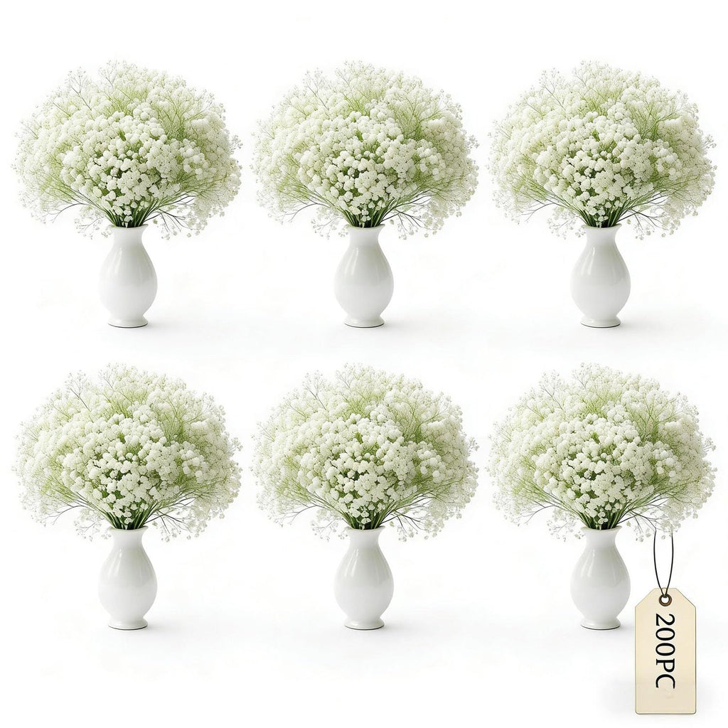WishToday 200 Pcs Artificial Baby's Breath Flowers Bulk, Real Touch White Gypsophila Fake Flowers with Bendable Stems for Wedding Bouquets, Centerpieces, DIY Crafts, Home Garden Decor
