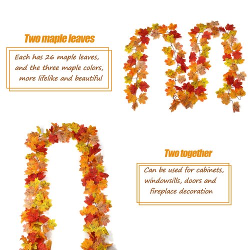 SITUMEIZI 2 Pack Fall Garland 13Ft Fall Leaf Garland for Thanksgiving Fireplace Party Decor Autumn Leaves Garlands for Autumn Decorations