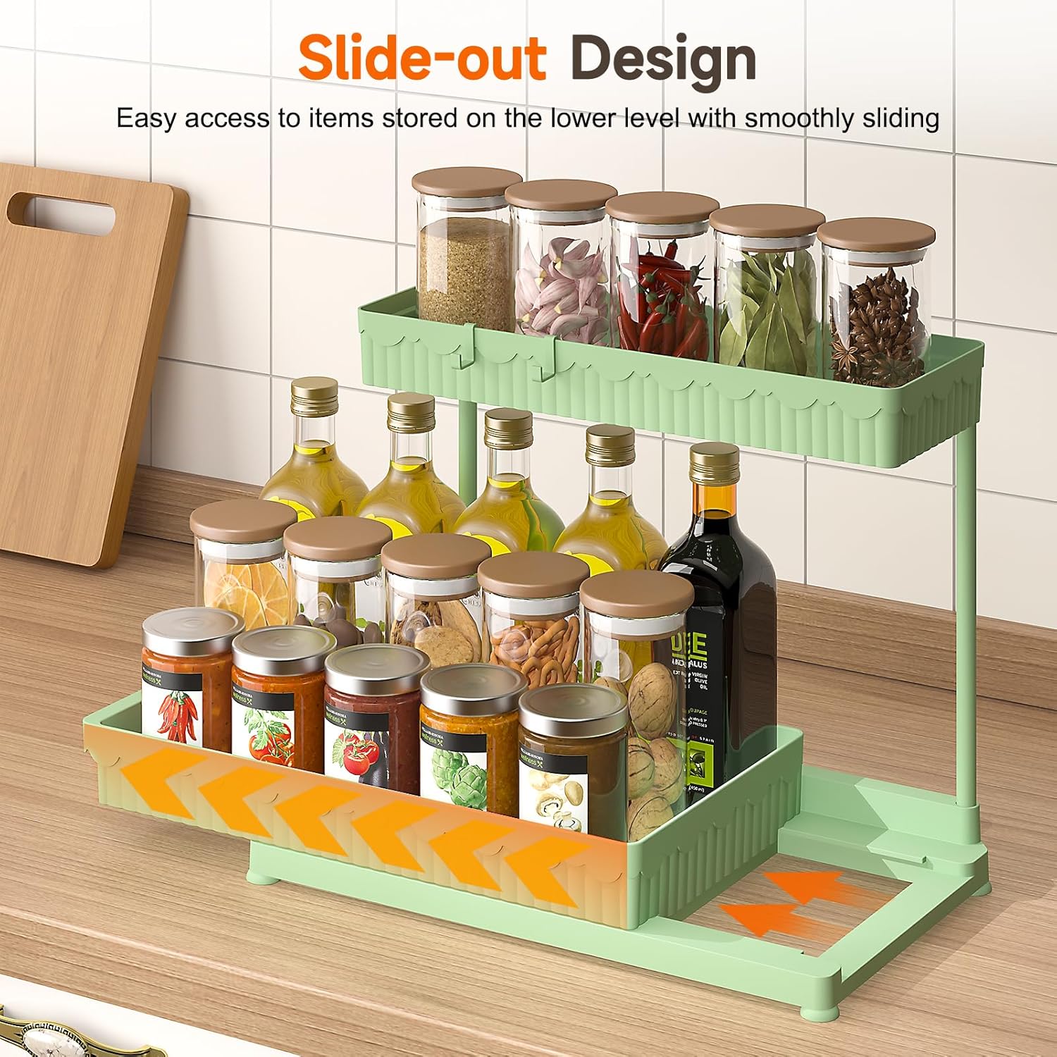 Sevenblue Multi-Purpose Under Sink Organizers - L-Shaped Pull Out Cabinet Storage for Bathroom & Kitchen (Green, 12.85 Inch)