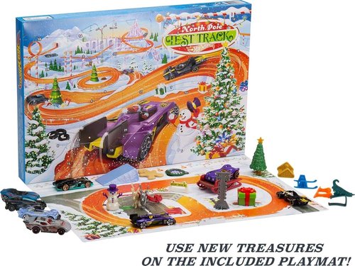 Hot Wheels 2021 Advent Calendar - 24 Surprises with 8 1:64 Scale Vehicles & Play Mat for Kids 3+