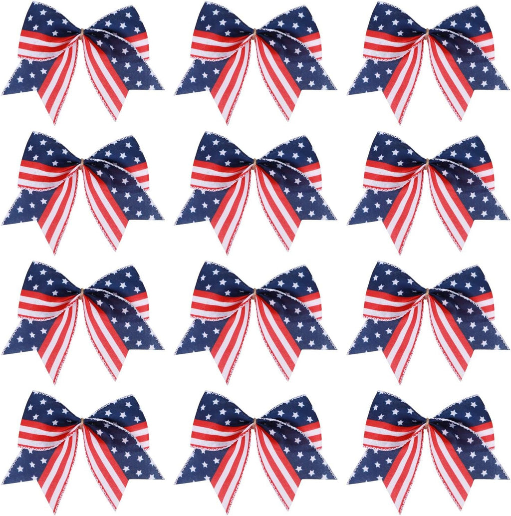 Meseey Patriotic Bow Set - 12 Pcs 6-Inch American Flag Bows for 4th of July Decor & Gift Wrapping