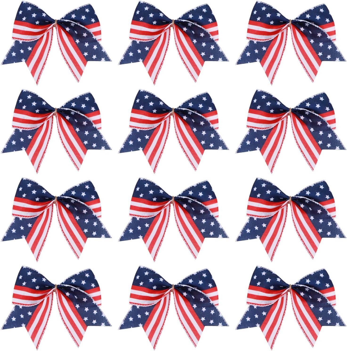 Meseey Patriotic Bow Set - 12 Pcs 6-Inch American Flag Bows for 4th of July Decor & Gift Wrapping
