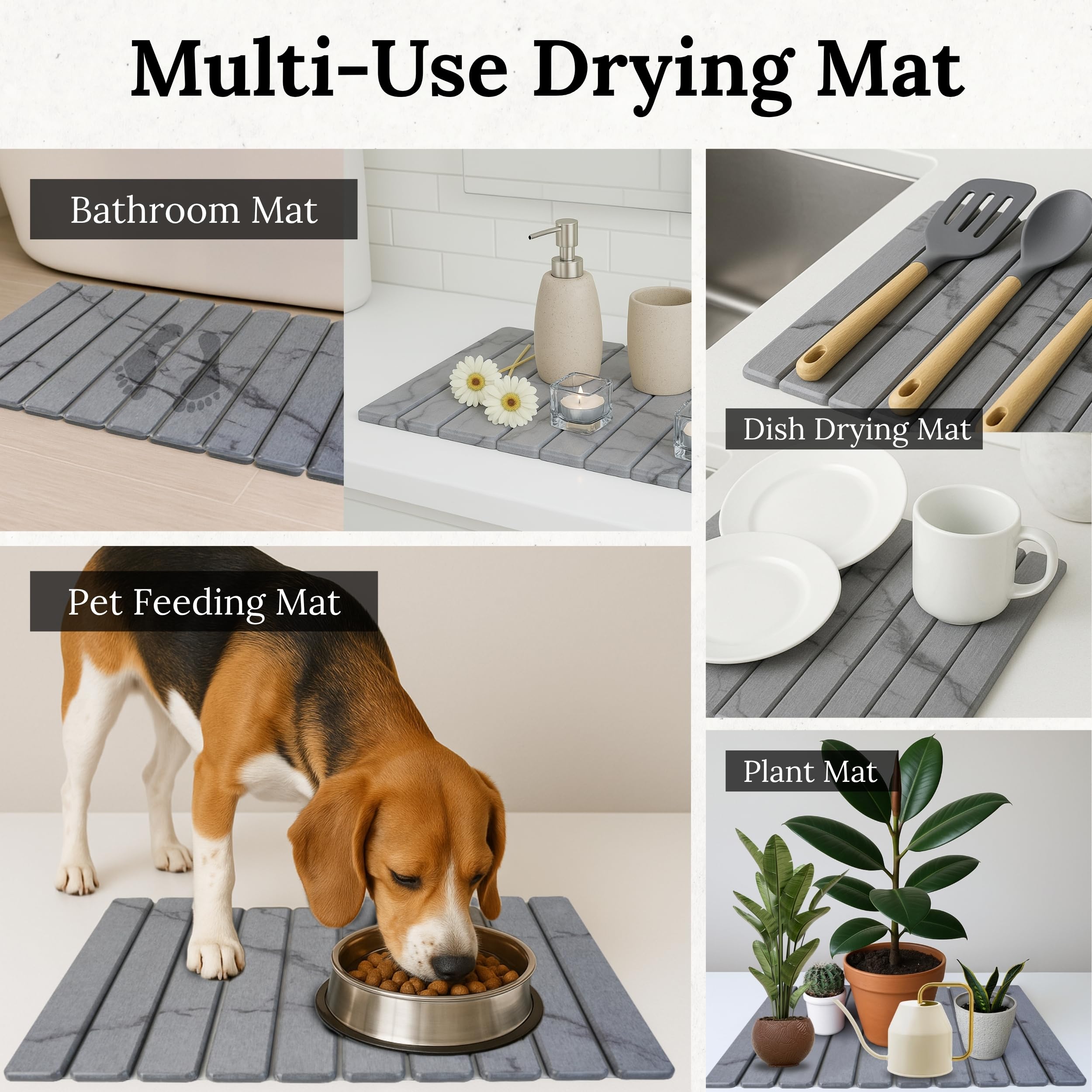 Large Stone Dish Drying Mat for Kitchen Counter 23.5”x 15.25” – Elegant Marbled-Inspired Surface Quick-Dry Absorbent Diatomaceous Earth - Multi-Use & Kitchen Mat for Dishes & Bottle Cups (Dark Gray)
