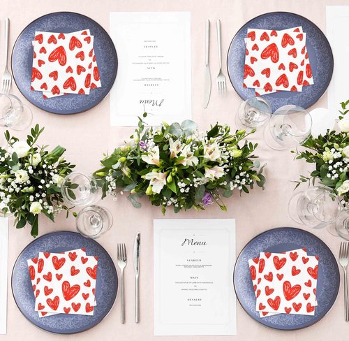 100 Red Heart Cocktail Beverage Napkins Disposable Paper Love Scribble Hearts Dessert Napkin for Valentine's Day Wedding Party Supplies Tableware Decor