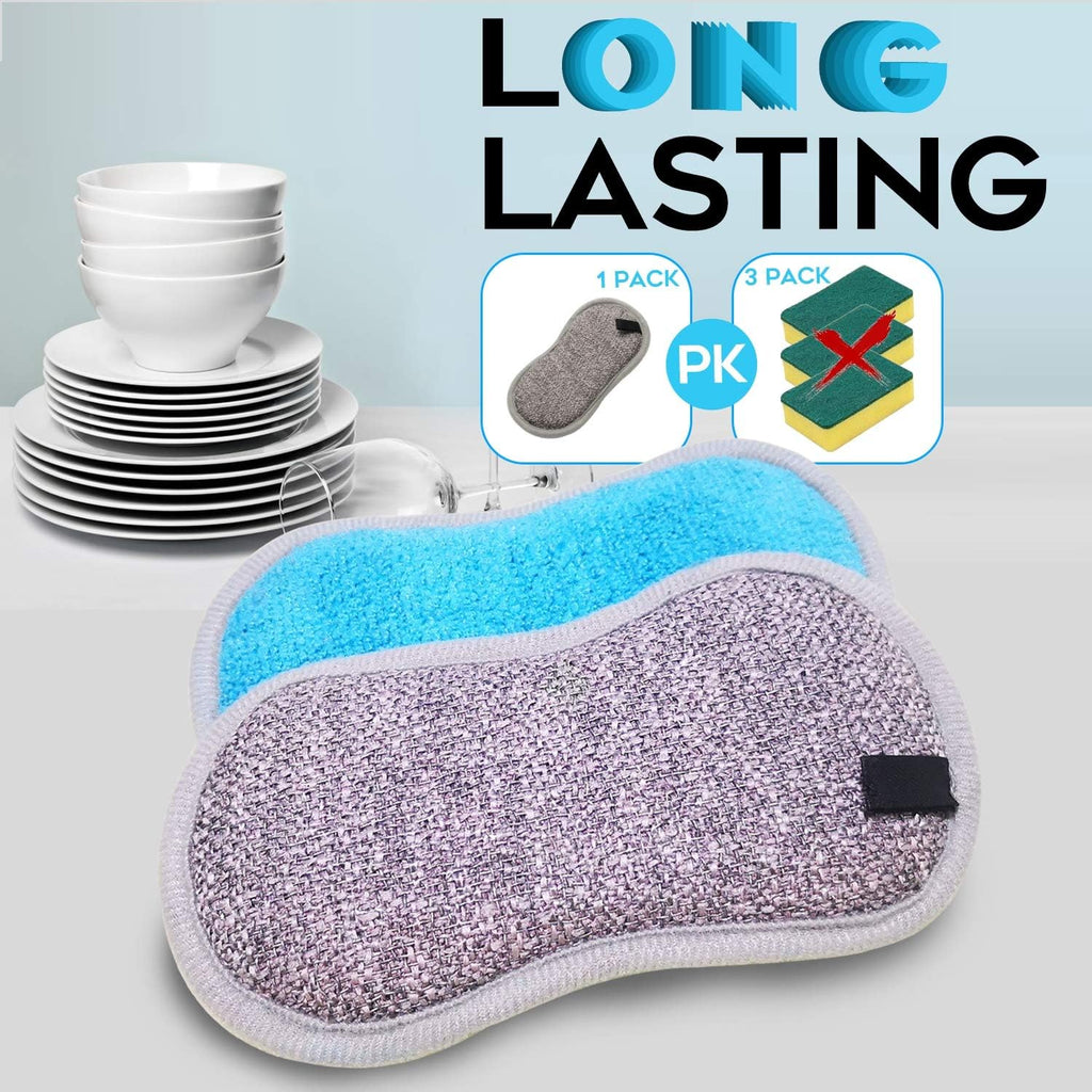 Skiennix Dual-Sided All-Purpose Sponges - Non-Scratch Kitchen Dish Cleaning Scrubbers | Soft Microfiber, 6-Pack