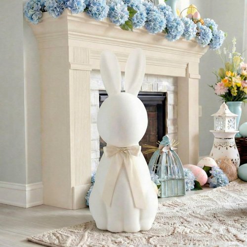 Lineshading White Easter Bunny Decorations - 25" Flocked Standing Large Bunny Figurine for Porch & Lawn Decor