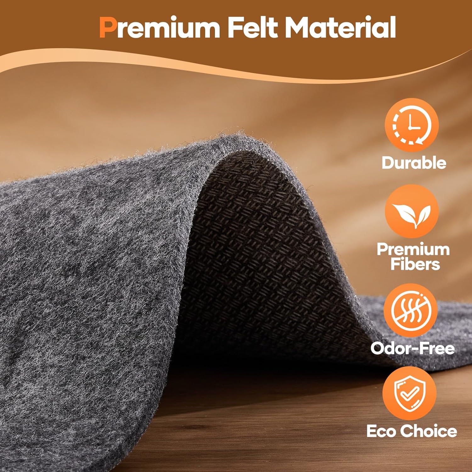 Veken Non-Slip Rug Pad Gripper - 8 x 10 Ft Felt & Silicone Backing | 1/8 Inch Thick Anti-Skid Mat