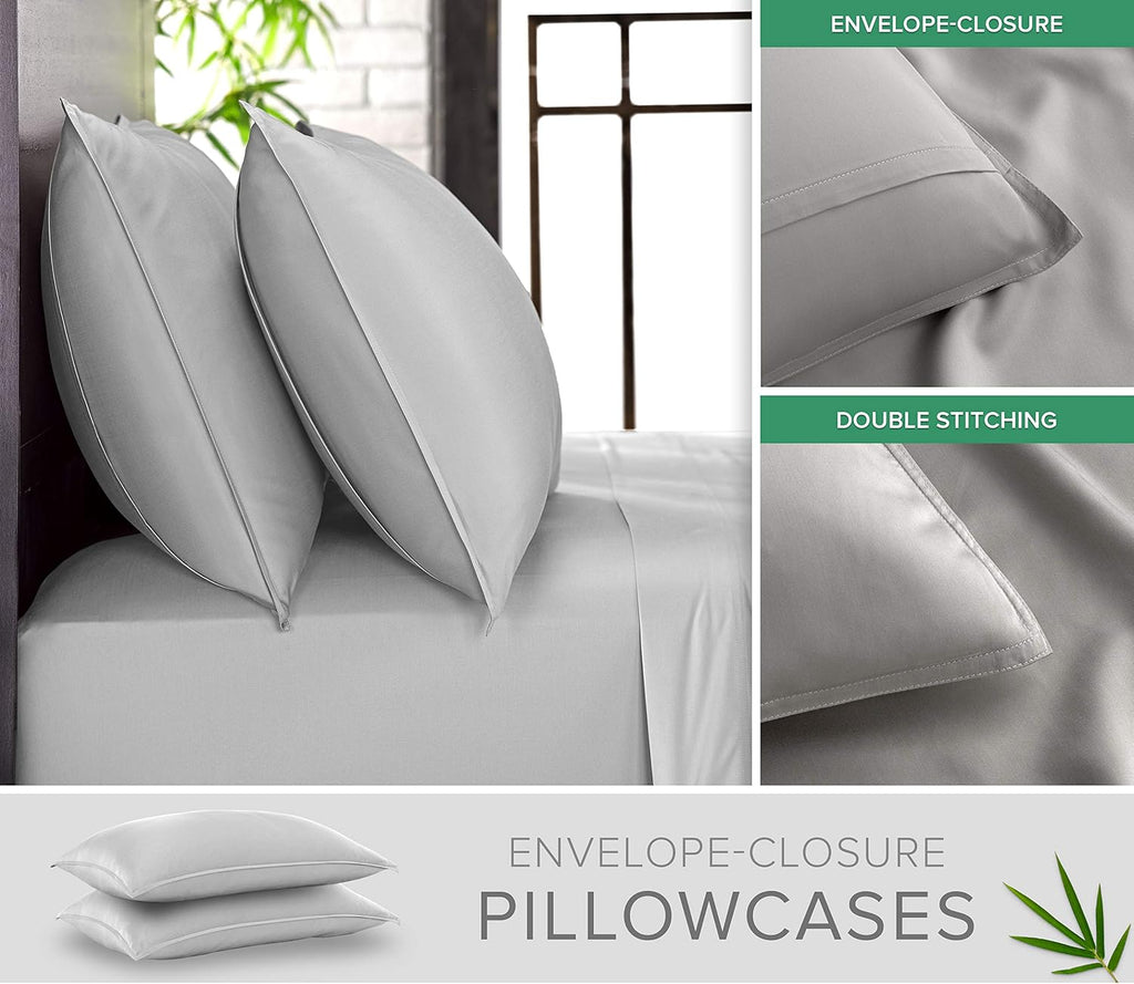 Pure Bamboo Twin Sheets - Luxuriously Soft 100% Organic Viscose Bed Sheet Set | Silver Pearl Color