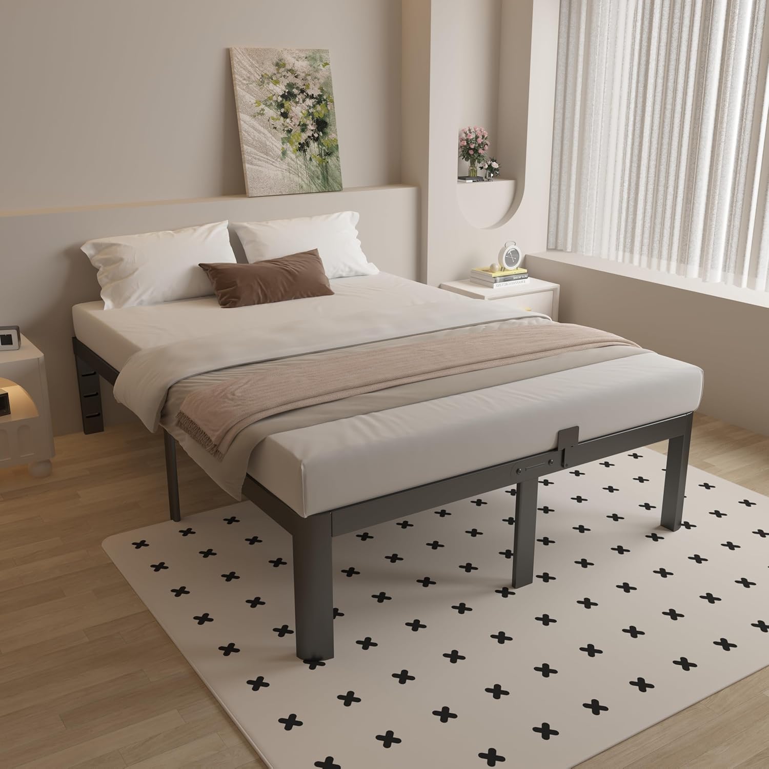 Metal Platform Bed Frame by [Brand Name] - 16 Inch Full Size, Heavy Duty Steel, No Box Spring Needed, Easy Assembly