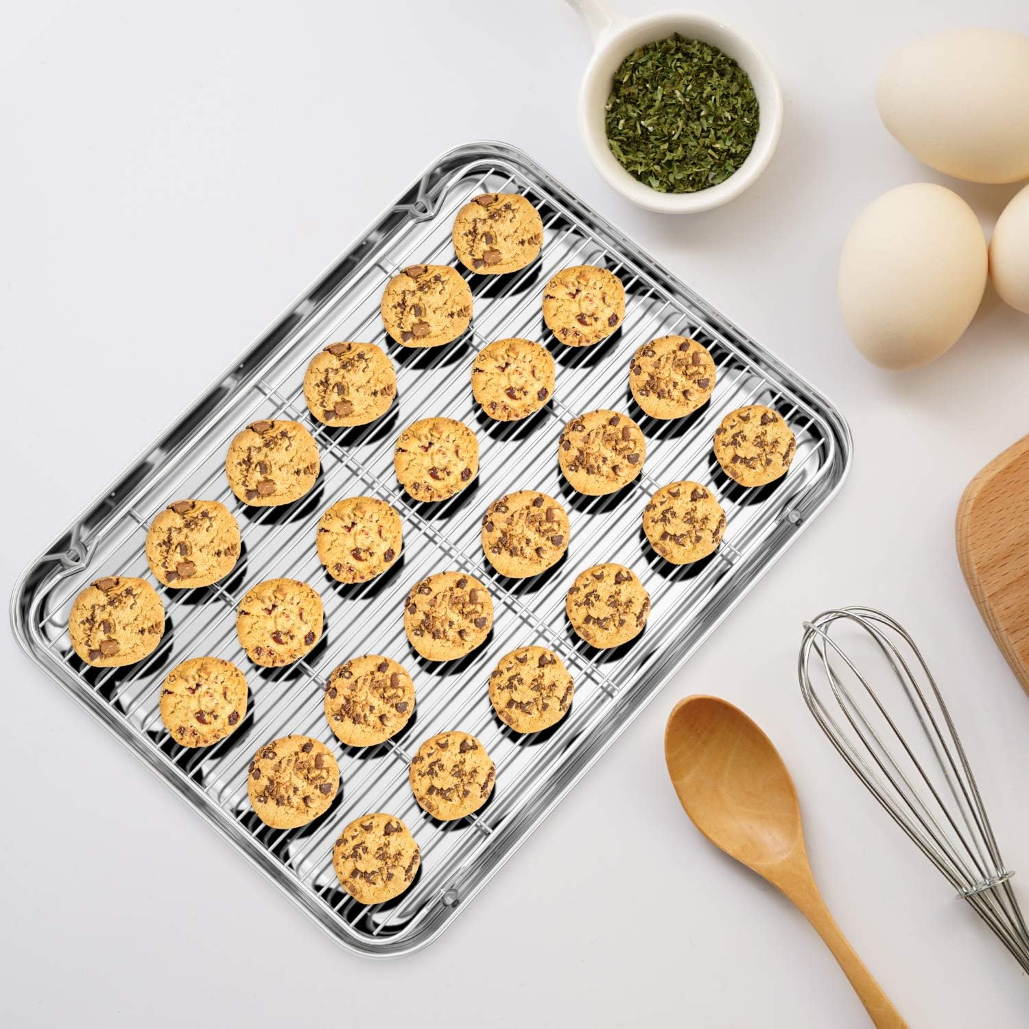 Wildone Baking Sheet & Rack Set - Stainless Steel Cookie Pan with Cooling Racks | 17.3 x 12.2 Inch, Non-Toxic & Easy Clean