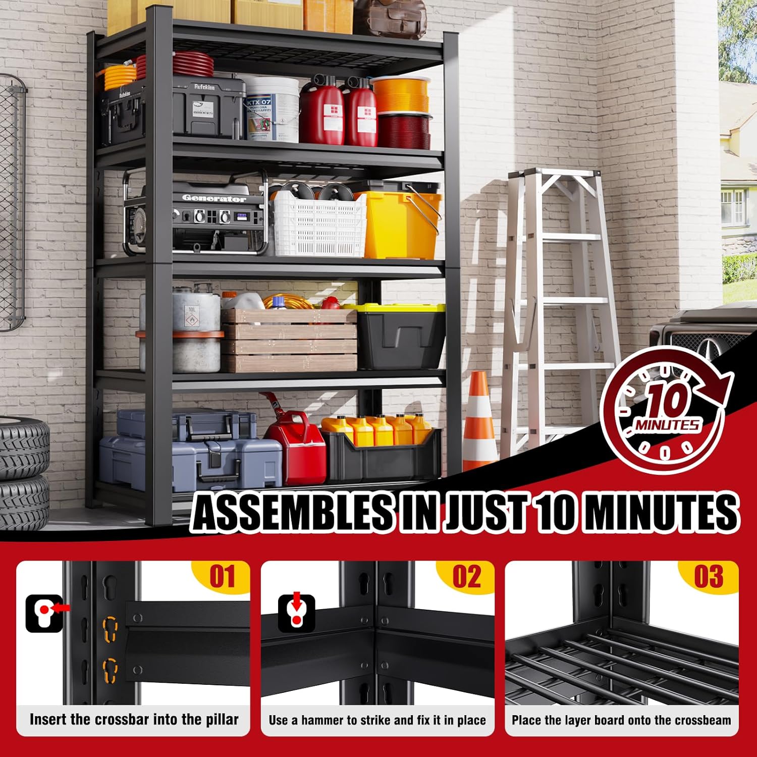 Regine Switzerland Heavy Duty Garage Shelving | Set of 4 Adjustable 71"H Metal Storage Units - 3000LBS Capacity