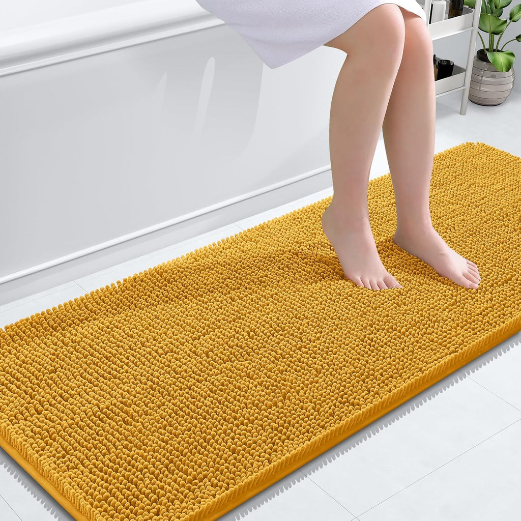 OLANLY Bathroom Runner Rugs - Soft Absorbent Chenille Bath Mats | Quick-Dry & Machine Washable - 59x24, Golden Yellow