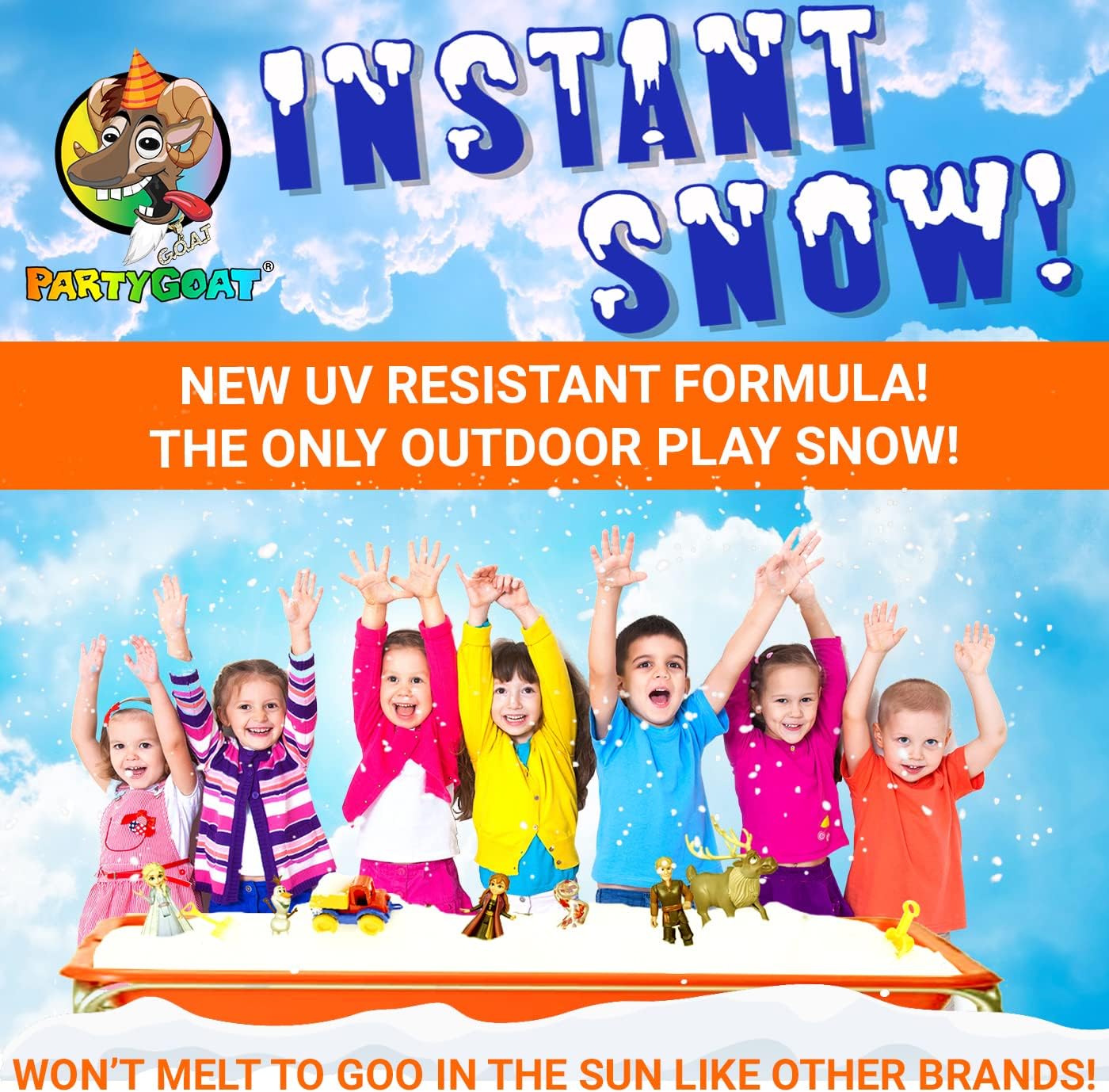 Party Goat Instant Snow Powder - Create 7 Gallons of Snow for Sensory Play | 18oz, Just Add Water!