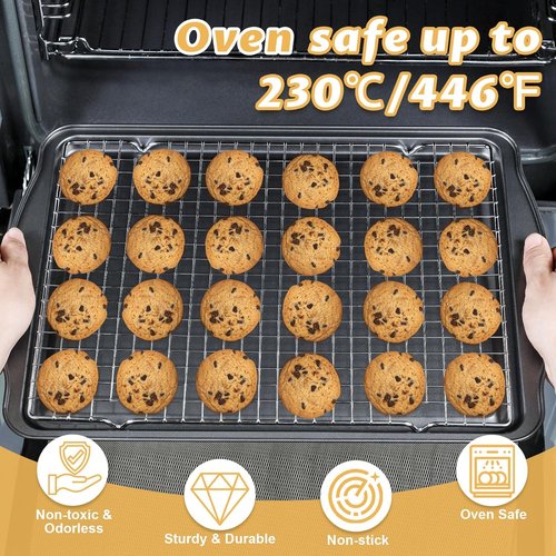 Carbon Steel Baking Sheet Set by [Brand Name] - Nonstick Cookie Sheets with Cooling Racks | 2 Sheets + 2 Racks, 17 x 11 x 0.5 Inches