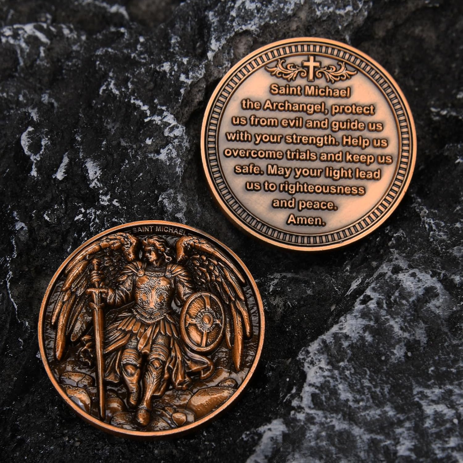 Saint Michael Archangel Protection Coin - 1.57-Inch Double-Sided Zinc Alloy Collectible with Antique Finish