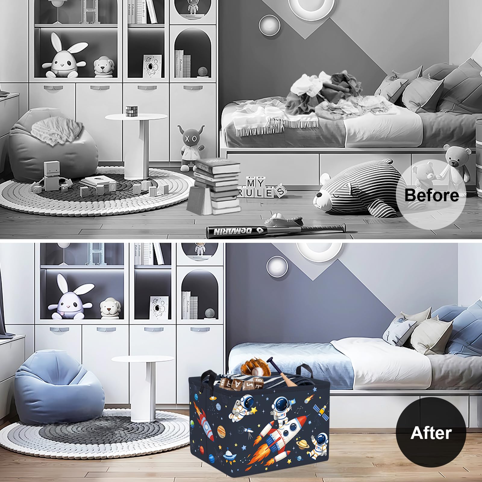 Clastyle Cosmic Space Planet Laundry Basket Star Kids Clothes Book Storage Basket Gift Toy Box for Bedroom Decor,Astronaut,40x30x30 cm
