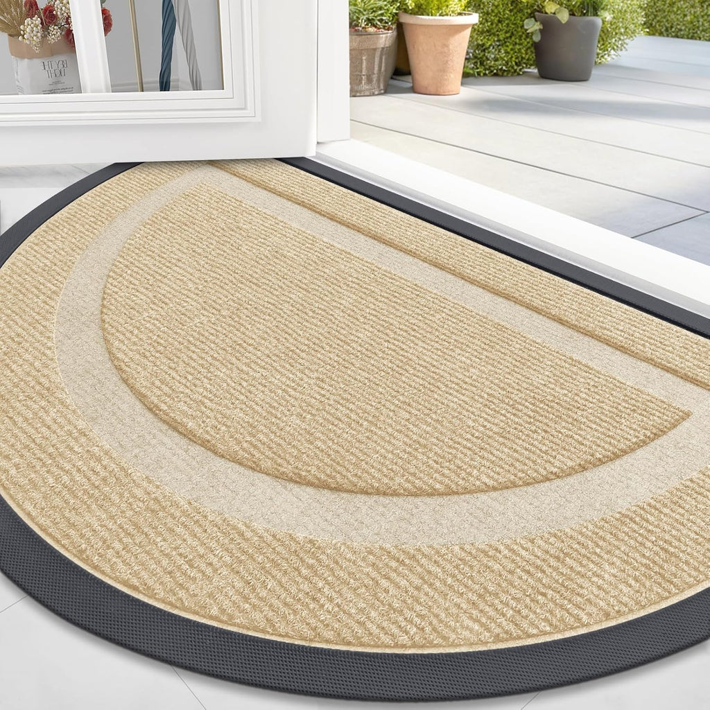 OLANLY Half Circle Door Mat - Waterproof All-Season Indoor/Outdoor Welcome Mat | Sturdy Natural Rubber, 36x24, Beige