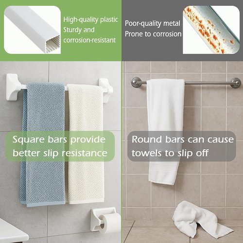 AIDIMMING 24 Inch Adjustable Spring Loaded Towel Bar Replacement Rod for Ceramic Holder with Square Slot - Wall Mount, Durable Plastic, White, for Bathroom & Kitchen Towel Storage, Easy Installation