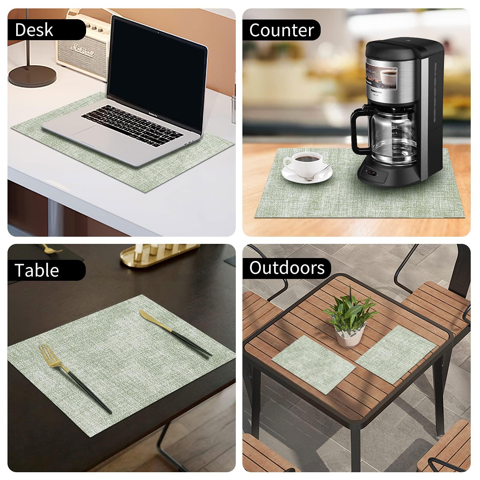 homing Faux Leather Heat Resistant Placemats 12 Packs, Waterproof Wipeable Dining PU Place Mats for Indoor & Outdoor, Easy to Clean, Light Green