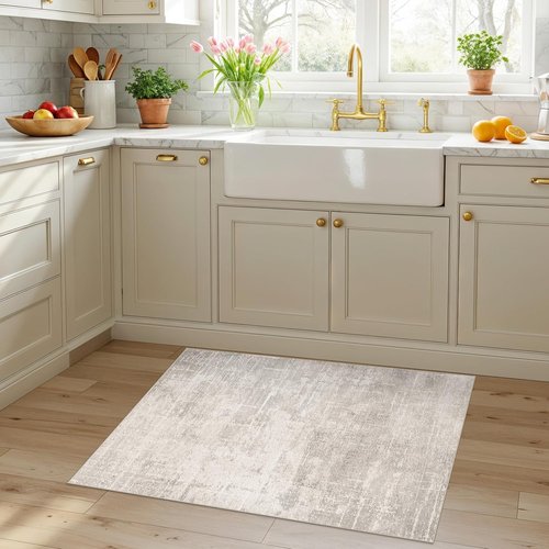 HAOYUNLAI Entryway Area Rug - Soft Washable Carpet with Non-Slip Backing | Distressed Beige/Cream (2x3)