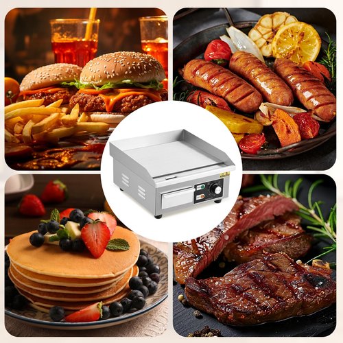 GarveeHome 14 in Commercial Electric Griddle,110V 1500W Electric Restaurant Teppanyaki Flat Top Grill with Shovels & Brushes, Non-Stick Countertop Griddle, Adjustable Temperature Control 122°F-572°F