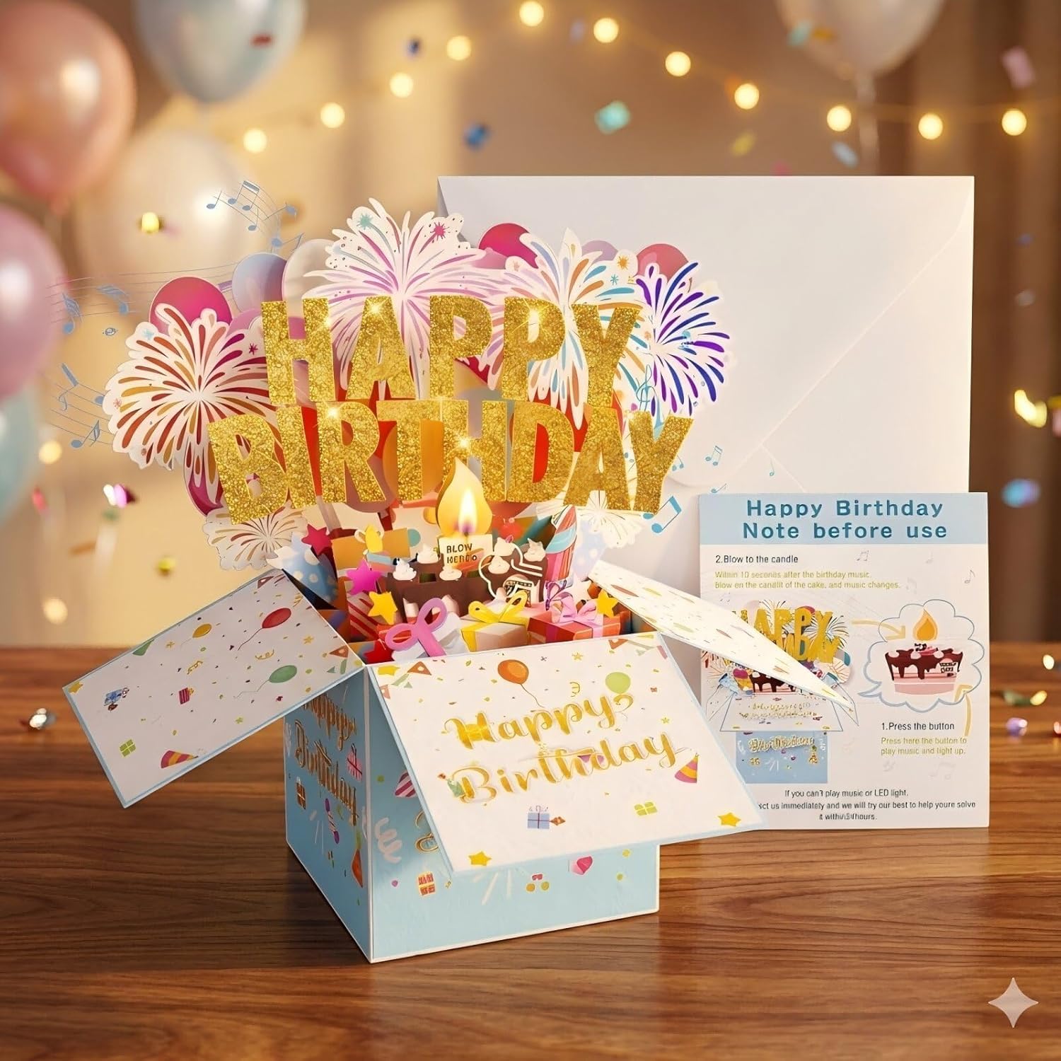 Pop Up Birthday Cards - Large 3D Design with Blowable Lights & Music | Fun Gifts for All Ages
