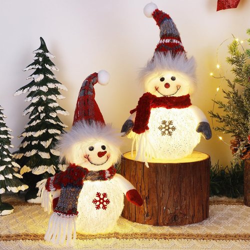 Juegoal Lighted Snowman Figurines - 10 Inch Christmas Table Decorations | Battery Operated Holiday Ornaments