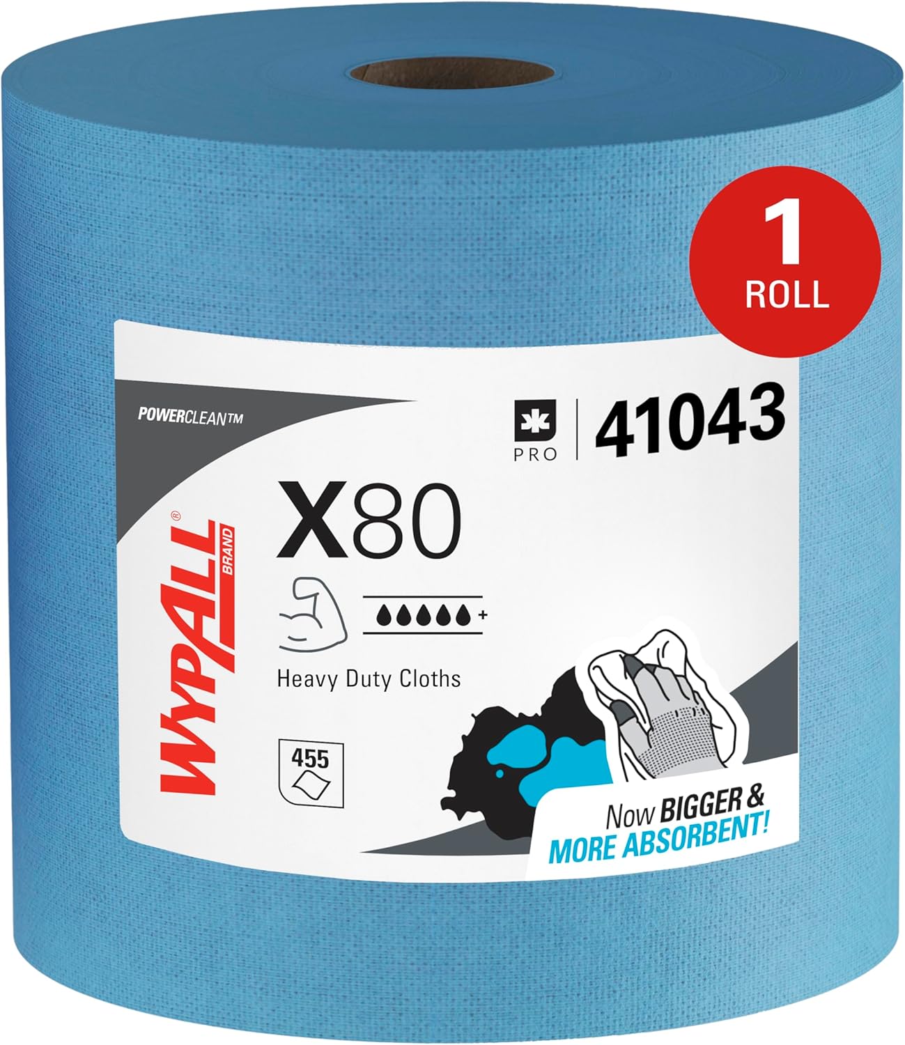 WypAll PowerClean X80 Heavy Duty Cloths - Jumbo Blue Towels for Extended Use | 455 Sheets Total