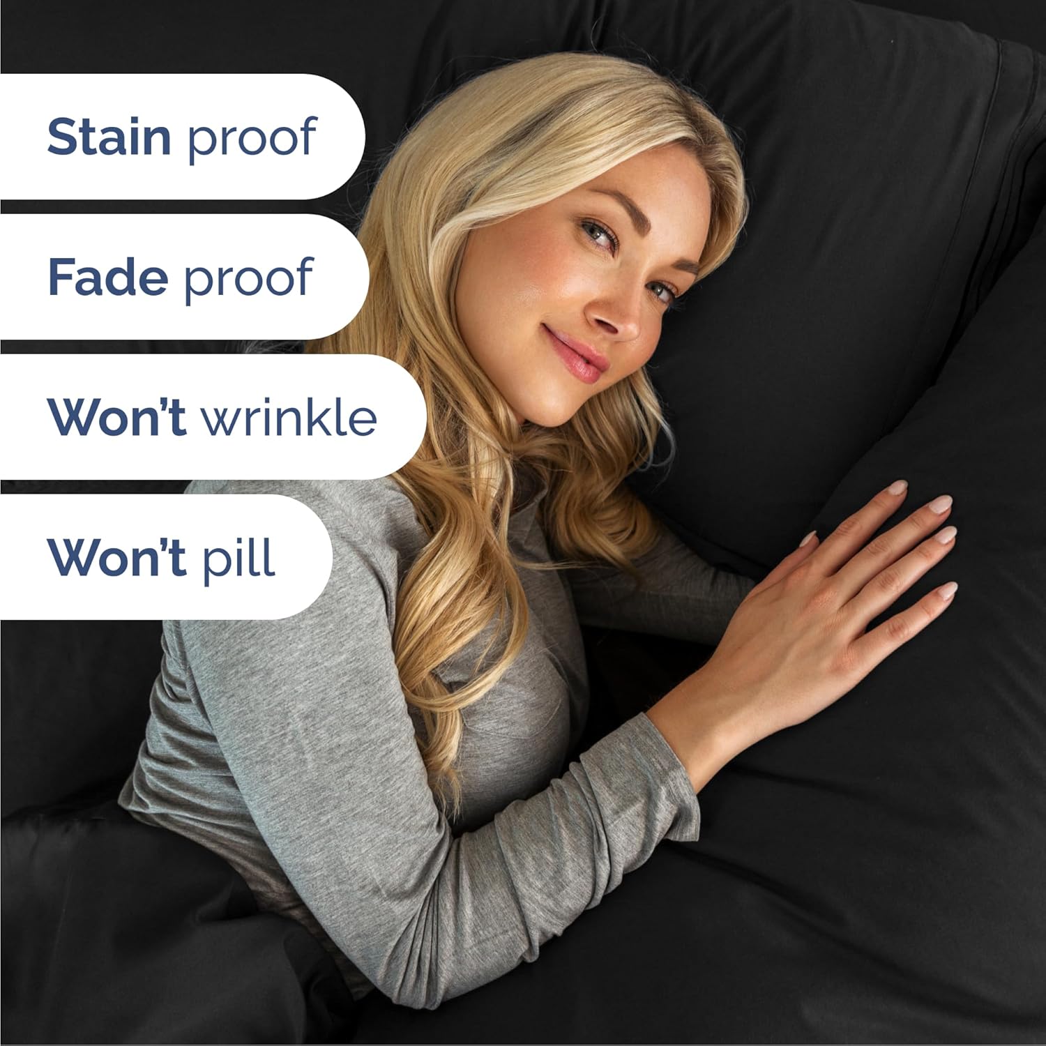 Skiennix Queen Size 4-Piece Sheet Set - Ultra-Soft Cooling Bedding - Deep Pockets, Wrinkle-Free - Black