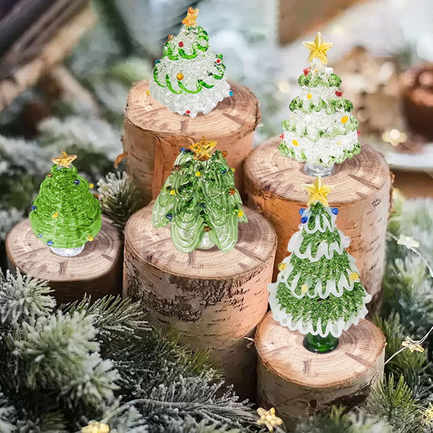 Skiennix Mini Crystal Christmas Tree Figurine - Hand Blown Glass for Festive Home Decor | Winter Ornament
